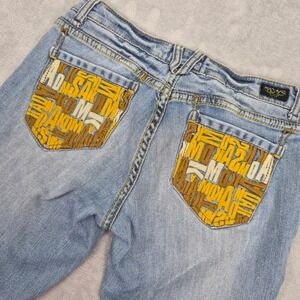 Akademiks 29 Womens Light Wash Embroidered Back Pocket Jeans Low Rise Y2K Street